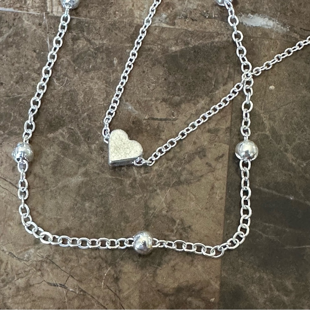 Fashion Jewelry Ankle Bracelet Set Silver Tone Heart Beads NWOT
